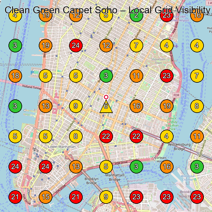 Clean Green Carpet Soho Carpet Cleaning Service GeoGrid ranking map for New York NY